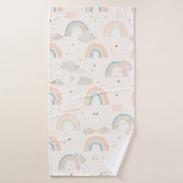 Watercolor Pastel Rainbow Baby Hooded Towel (Toalla de baño)