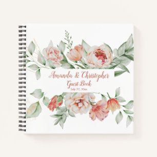 Watercolor Peach Florals y Libro de Invitados de l