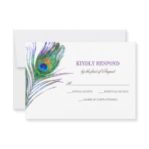 Watercolor Peacock Feather Wedding RSVP
