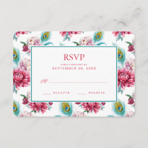 Watercolor Peacock y Floral Roja - RSVP de boda