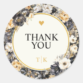 Watercolor Peonies Monograma Gracias Pegatina