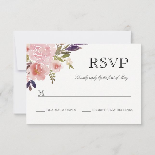 Watercolor Peonies Pink Purple RSVP (Anverso)