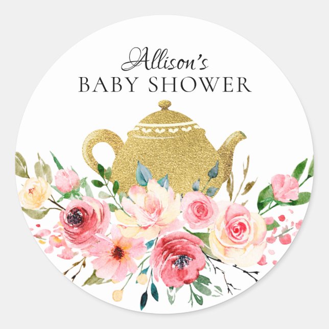 Watercolor Peony Floral Baby Fiesta Pegatina (Anverso)