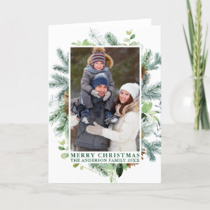 Watercolor Pine Frame Green Feliz Navidad