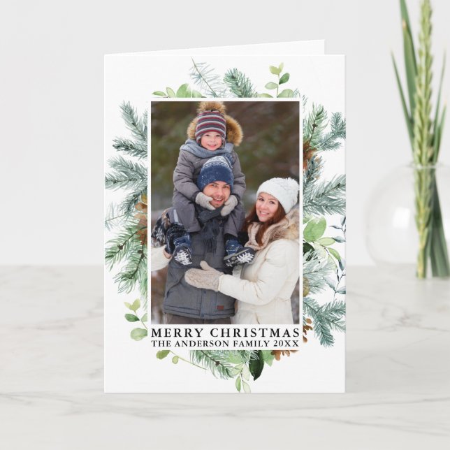 Watercolor Pine Frame Photo Feliz Navidad (Anverso)