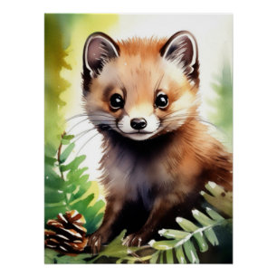 Watercolor Pine marten Poster