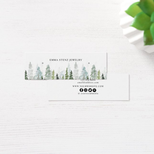 Watercolor Pine Woods Earl Hoops Stud Mini Card (Escritorio)