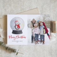 Watercolor Pingüino Nieve Globe Feliz Navidad