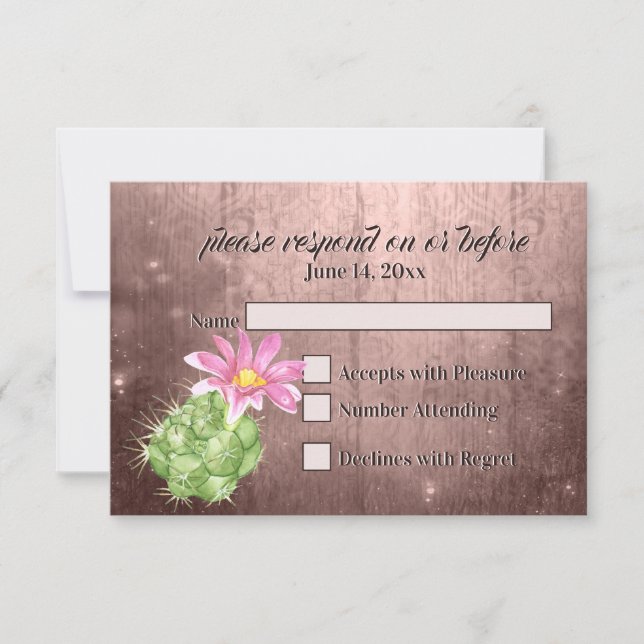 Watercolor Pink Blooming Cactus Wedding RSVP (Anverso)