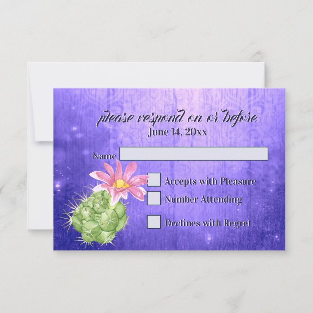 Watercolor Pink Blooming Cactus Wedding RSVP (Anverso)