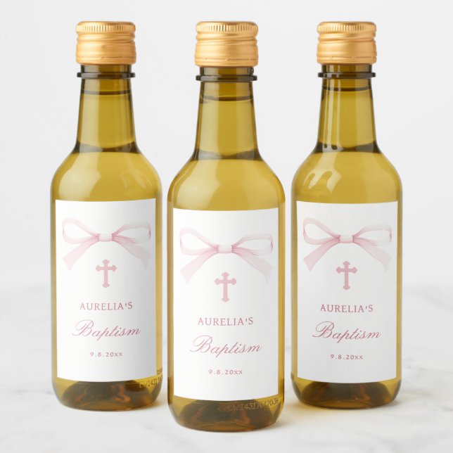 Watercolor Pink Bow Baptism Small (Botellas)