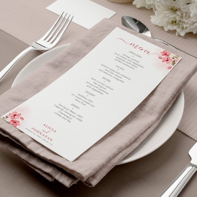 Watercolor pink floral wedding menu (Subido por el creador)