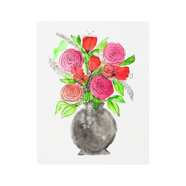 Watercolor Pintado A Mano Resumen Arte Floral (Anverso)