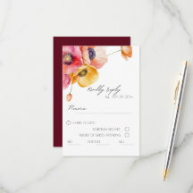 Watercolor Poppies Tarjeta RSVP de boda floral