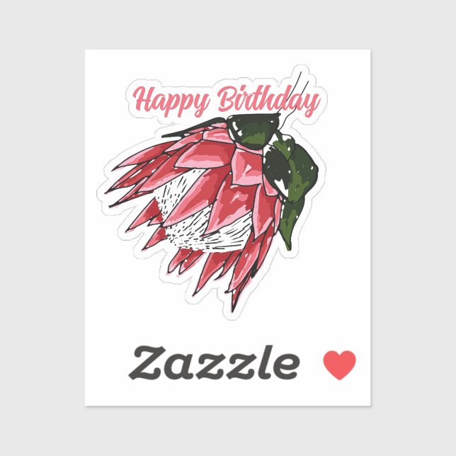 Watercolor Protea Feliz Cumpleaños Pegatina I (Hoja)