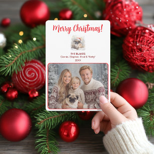 Watercolor Pug Ilustracion Feliz Navidad Familia