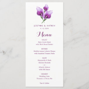 Watercolor Púrpura Calla Lily Floral Menú Boda