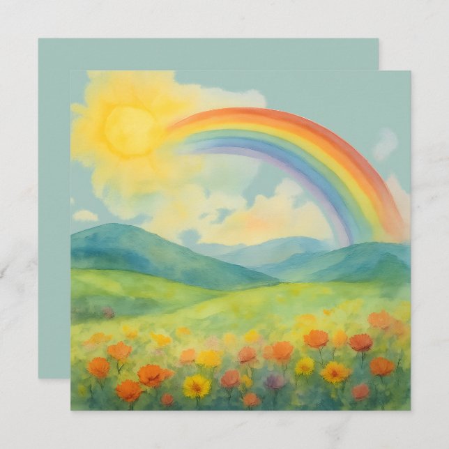 Watercolor Rainbow Landscape with Sun&Wildflowers (Anverso / Reverso)