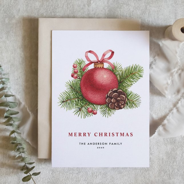 Watercolor Red Ball Ornamento Feliz Navidad (Subido por el creador)