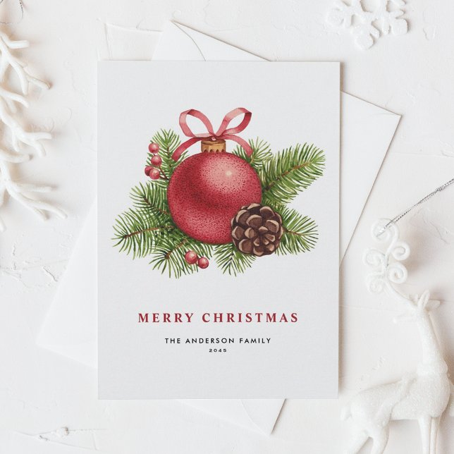 Watercolor Red Ball Ornamento Feliz Navidad (Subido por el creador)