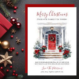 Watercolor Red Front Door Feliz Navidad