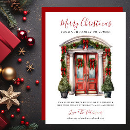 Watercolor Red Front Door Feliz Navidad