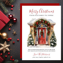 Watercolor Red Front Door Feliz Navidad