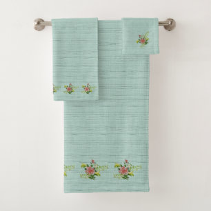 Watercolor Red Gerbera Daisy con Greenery Bath Tow