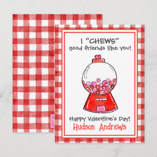 Watercolor Red Gingham Gumballs Tarjetas de San Va