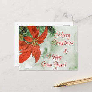 Watercolor Red Poinsettia Feliz Navidad