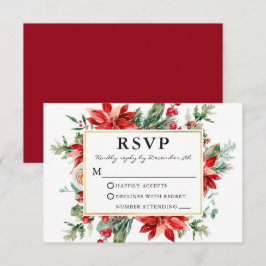 Watercolor Red Poinsettia Floral Wedding RSVP