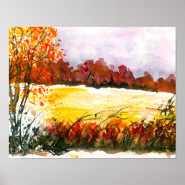 Watercolor Resumen Paisaje Arte Árboles otoñales