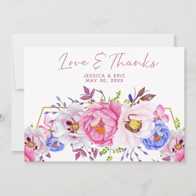 Watercolor Romántico Boda Floral Gracias Tarjeta (Anverso)