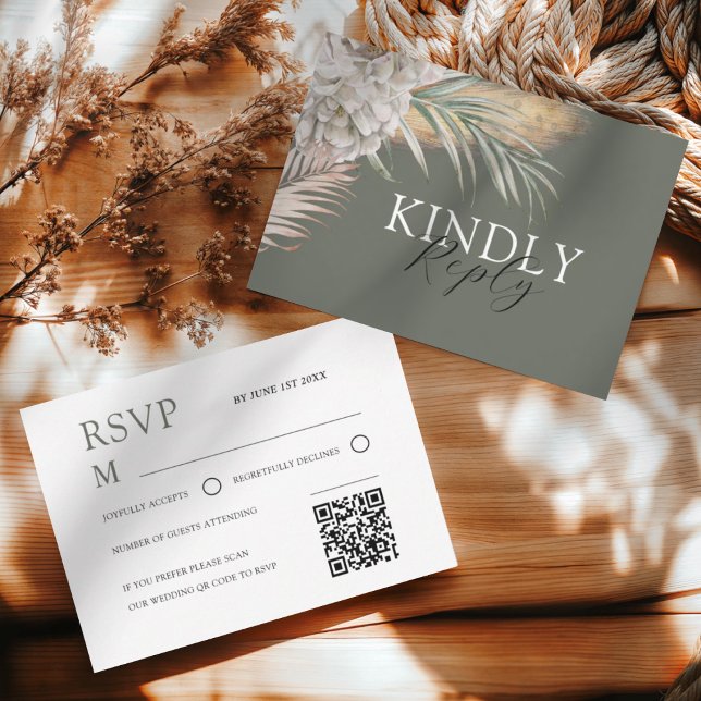 Watercolor Sage Green Palms & Floral Wedding RSVP (Subido por el creador)