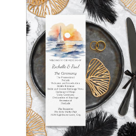 Watercolor Sailboat Sunset Seascape Boda