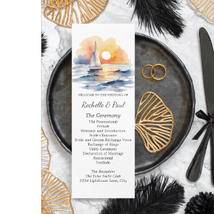 Watercolor Sailboat Sunset Seascape Boda