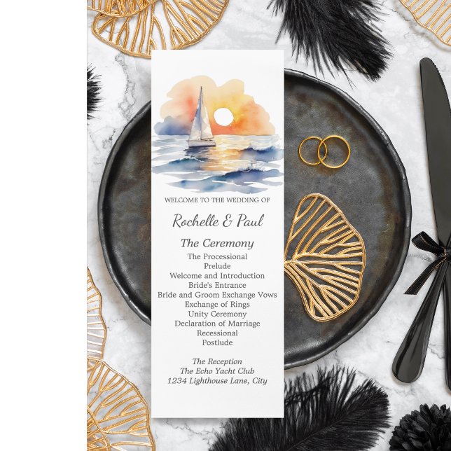 Watercolor Sailboat Sunset Seascape Boda (Watercolor Sailboat Sunset Seascape Wedding Suite)