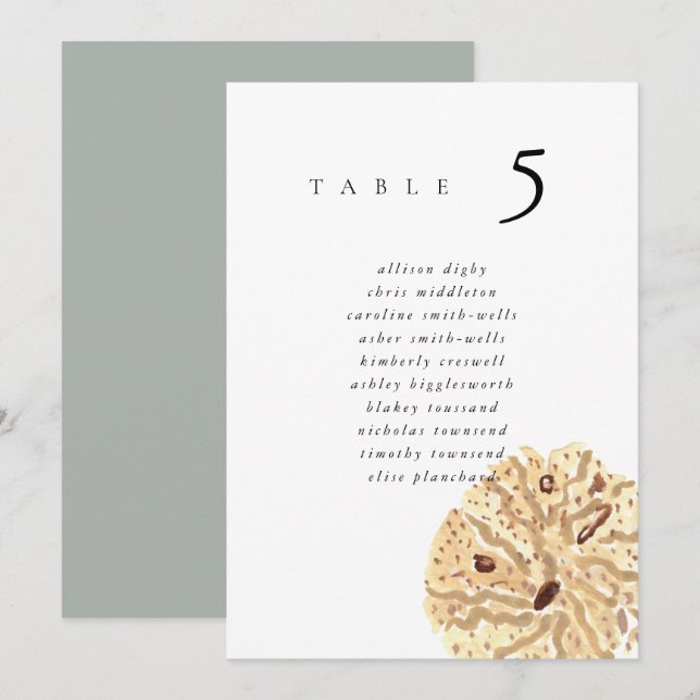 Watercolor Sand Dollar 5x7" Wedding Seat Chart (Anverso / Reverso)