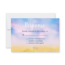 Watercolor Sandy Toes Wedding RSVP - puesta de sol
