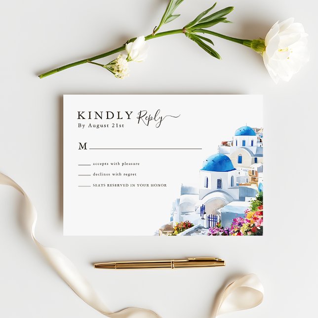 Watercolor Santorini  Destination Wedding RSVP (Subido por el creador)