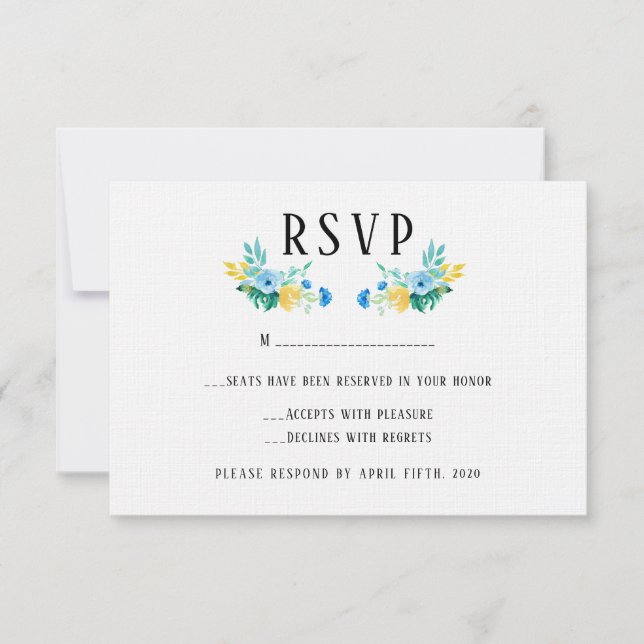 Watercolor Sea Blue Floral Wedding RSVP (Anverso)