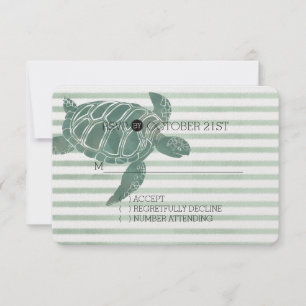 Watercolor Sea Turtle Stripes Wedding RSVP