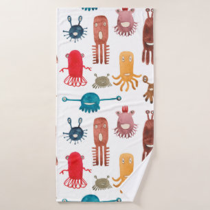 Watercolor seamless pattern of funny monsters and 