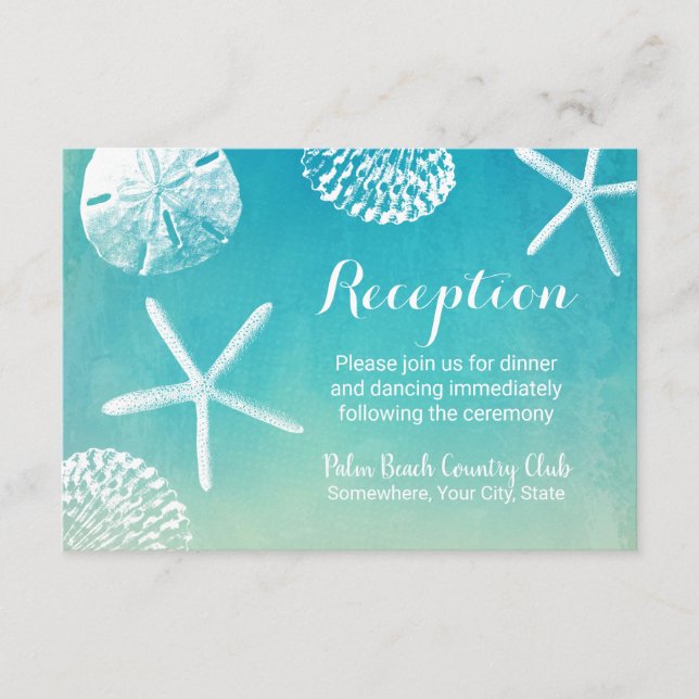 Watercolor Seashells Beach Wedding Recepción (Anverso)