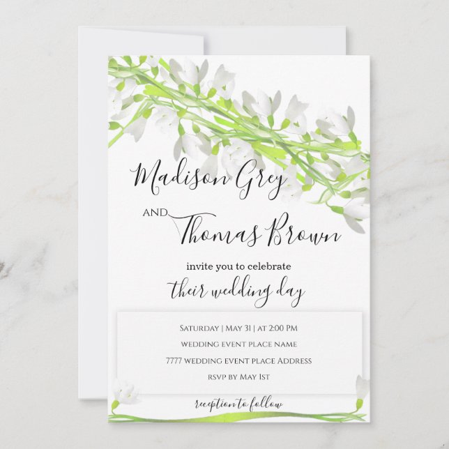 Watercolor Snowdrop Art Floral Wedding Invitación (Anverso)