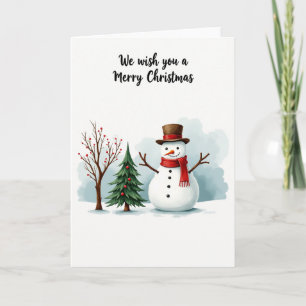 Watercolor Snowman y la tarjeta navideña Merry