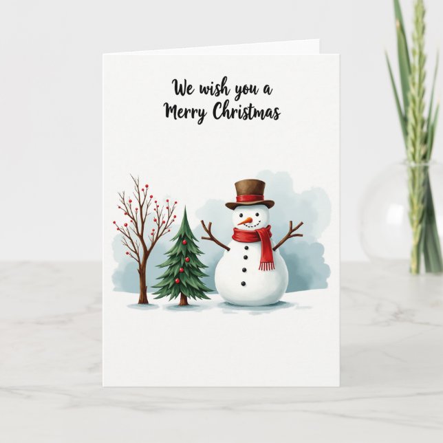 Watercolor Snowman y la tarjeta navideña Merry (Anverso)