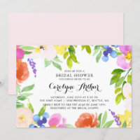 Watercolor Spring Blooms Bridal Shower Invitación