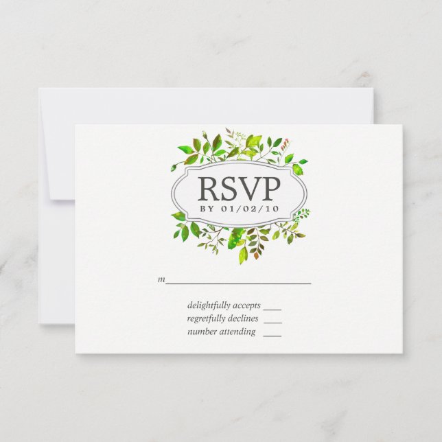 Watercolor Spring Foliage Wedding RSVP (Anverso)