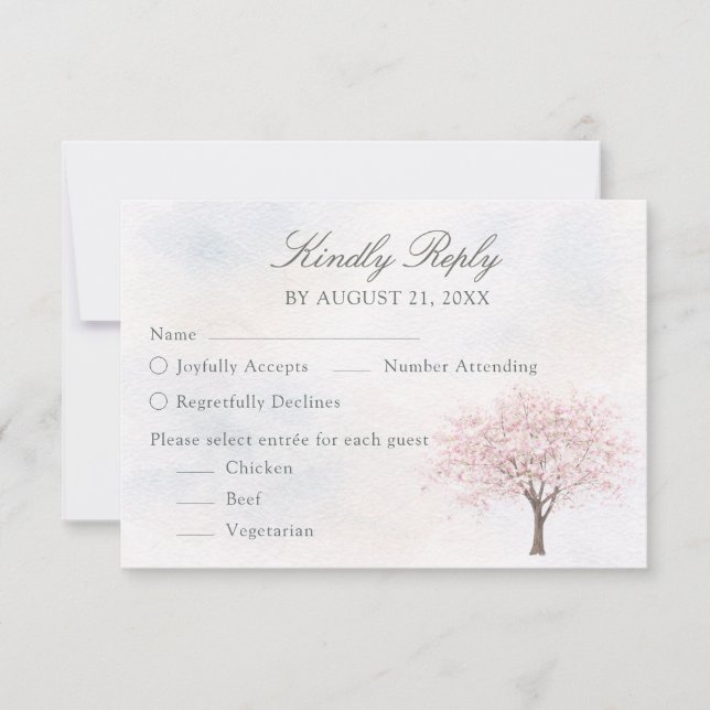 Watercolor Spring Tree Wedding RSVP Card (Anverso)